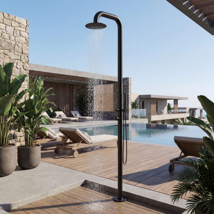 Hampton Black 316L Stainless Steel Marine-Grade Outdoor Pool Shower, Hot & Cold Mixer Included with Hand Shower Wand / DEAL OF THE WEEK SPECIAL