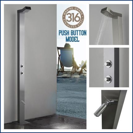 Bondi Push Button 316L Marine Grade WATERMARK REGISTERED Stainless Steel Outdoor Indoor /Pool Shower. With a 15 seconds timed flow control.(Cold or Tempered Water Source Only / Not Hot And Cold)