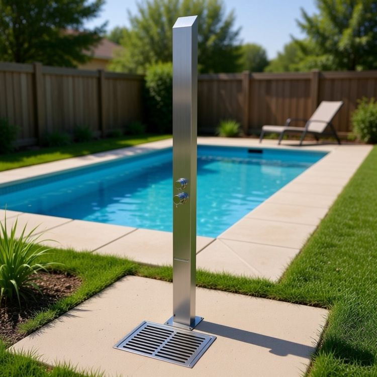 Toorak Silver 316L Marine Grade Stainless Steel Outdoor Waterfall Pool Shower, Hot & Cold Mixer Included