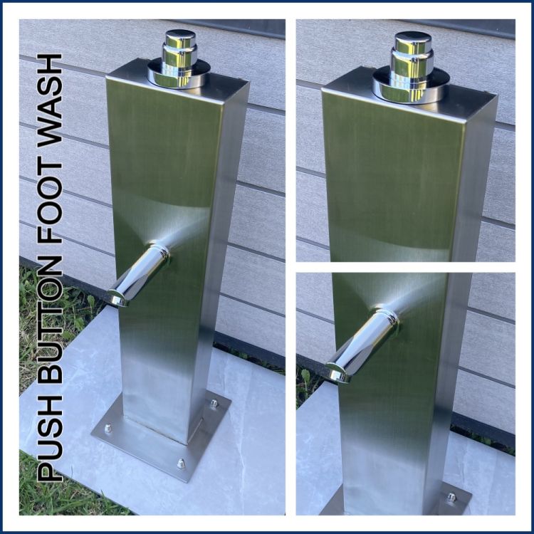 Eco-Friendly Push-Button Outdoor Foot Wash Station with 15-Second Timer – 316L Marine Grade Stainless Steel (Cold Water Only)